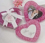 Wedding Glass Coaster -Pink Girl Love Heart Photo Frame - personal bomboniere - 2 pack